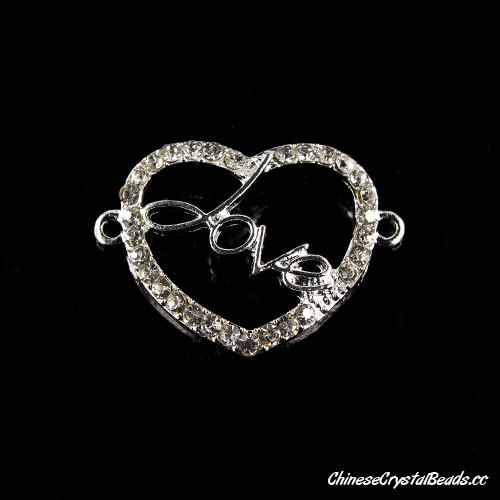 Pave love heart charms, silver pated brass, connector link fit braided bracelet DIY finding, sold 1 pcs - Click Image to Close