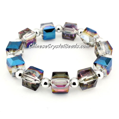 10mm cube crystal beads bracelet, 6mm CCB, Blue and purple - Click Image to Close