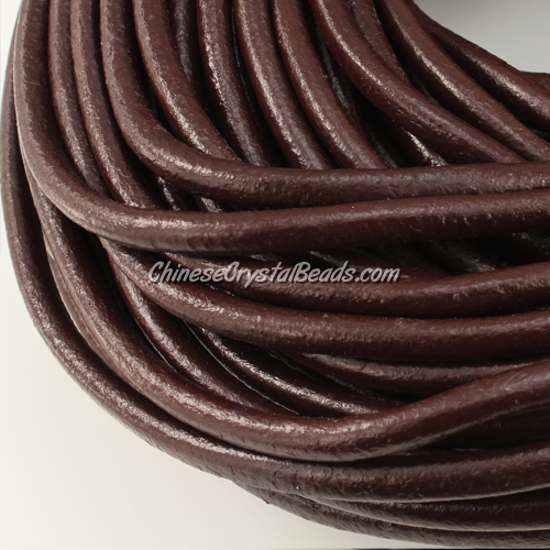 3mm round leather cord, coffee color, - Click Image to Close