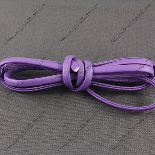 4 folded Nappa flat leather cord, 4mm, purple, - Click Image to Close