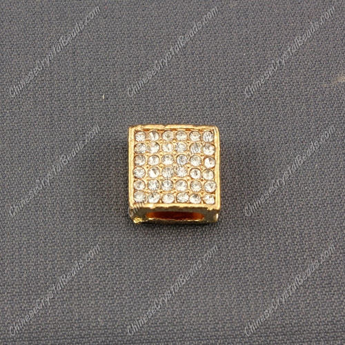 Pave square beads, 12mm, plate-rose gold, sold per pkg of 9pcs - Click Image to Close