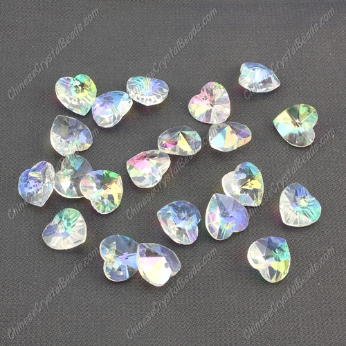 10mm crystal heart pendant, hole 1.5mm, Clear AB, sold per pkg of 10pcs - Click Image to Close