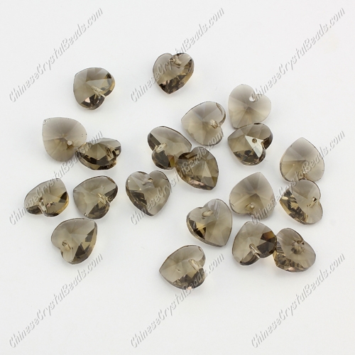 10mm crystal heart pendant, hole 1.5mm, smoke, sold per pkg of 10pcs - Click Image to Close