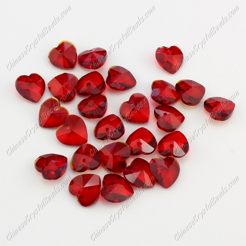 10mm crystal heart pendant, hole 1.5mm, red, sold 10pcs per bag - Click Image to Close