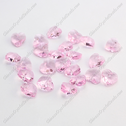 10mm crystal heart pendant, hole 1.5mm, pink, sold per pkg of 10pcs - Click Image to Close