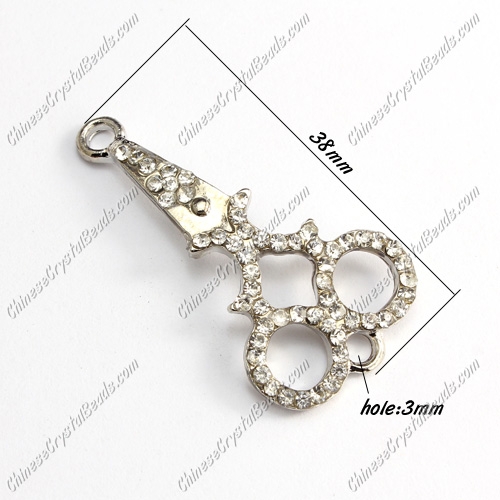 Charms Pave Rhinestone silver plated shears, Bracelet Links Connectors Finding, 38mm, 1 pcs - Click Image to Close