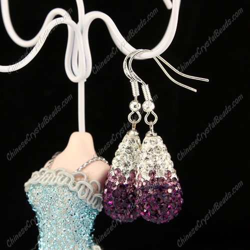 Pave Drop Earrings, violet teardrop gradient, 12x25mm, sold 1 pair - Click Image to Close