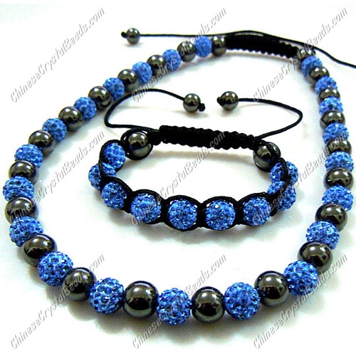 Pave set, light sapphire, 10mm clay pave beads, Necklace, bracelet - Click Image to Close