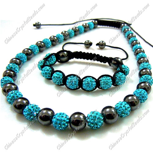 Pave set, aqua color, 10mm clay pave beads, Necklace, bracelet - Click Image to Close