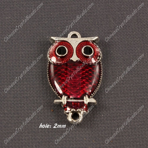 Alloy owl charms, 17x30mm,old silver plated, red, sold 1 piece - Click Image to Close