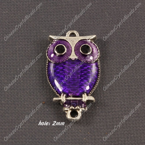 Alloy owl charms, 17x30mm,old silver plated, purple, sold 1 piece - Click Image to Close