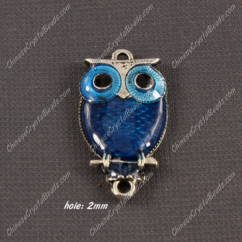 Alloy owl charms, 17x30mm,old silver plated, blue, sold 1 piece - Click Image to Close