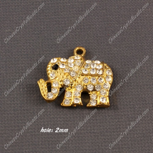 Pave crystal Alloy Charm pendant , gold plated, The elephant, 21x23mm, hole 2mm, sold 1 pcs - Click Image to Close