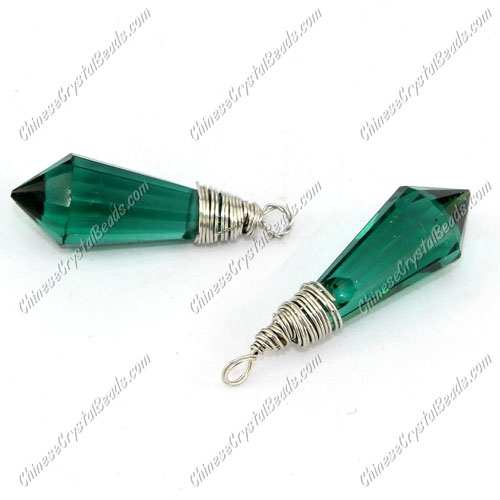 Wire Working Crystal Icicle Drop Pendant, 8x20mm, emerald, sold by 1 pc - Click Image to Close
