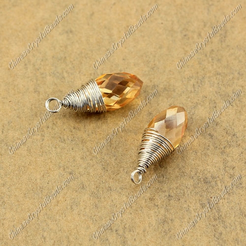 Wire Working Briolette Crystal Beads Pendant, 6x12mm, G. Champange, 1 pcs - Click Image to Close