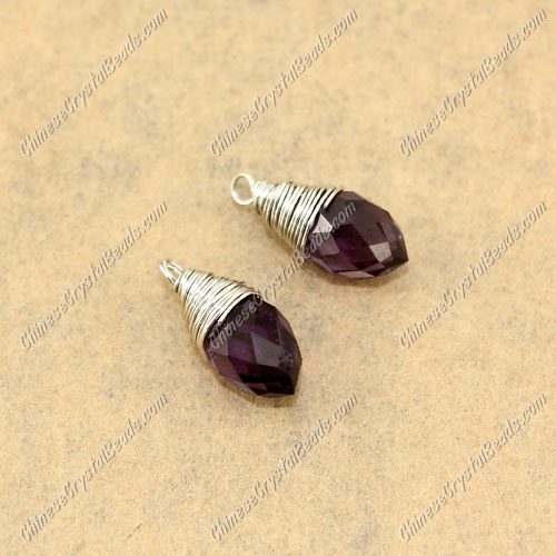 Wire Working Briolette Crystal Beads Pendant, 6x12mm, violet, 1 pcs - Click Image to Close