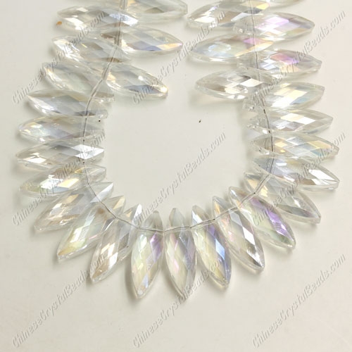 Leaf crystal beads, 7x22mm, clear AB, 10 beads - Click Image to Close