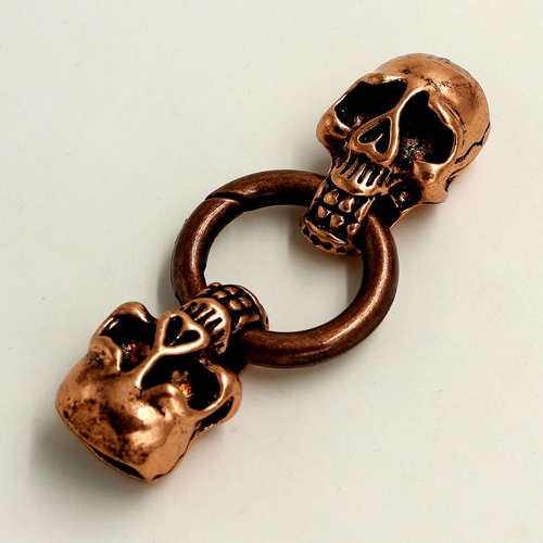 Clasp, skull End Cap, antiqued copper finished inchpewterinch #zinc-based alloy,62x24mm Hole 11x5mm, Sold individually. - Click Image to Close