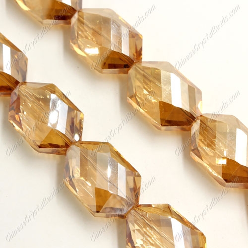 10Pcs 17x25mm Faceted Polygon Hexagon Glass Crystal, Golden Shadow, hole:1.5mm - Click Image to Close