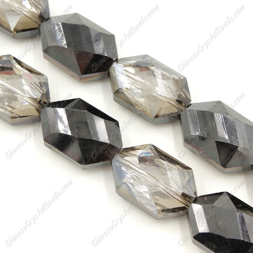10Pcs 13x18mm Faceted Polygon Hexagon Glass Crystal, dark silver shade, hole:1.5mm - Click Image to Close