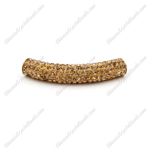 pave crystal tube beads, clay, L:45mm, hole: 4mm, champange, 1pc - Click Image to Close