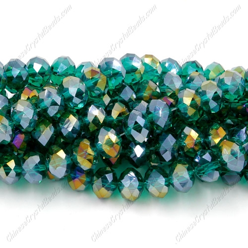 Chinese Crystal Rondelle Bead Strand, Emerald AB, 6x8mm , about 72 beads - Click Image to Close
