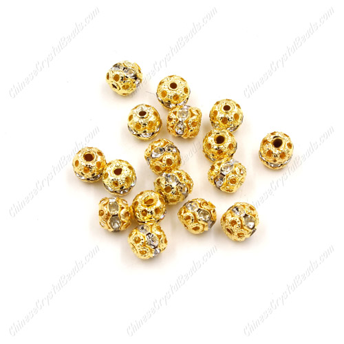 50 pcs 6mm Rhinestone round ball bead, gold spacer bead,crystal bead,copper,metal, hole:1mm - Click Image to Close