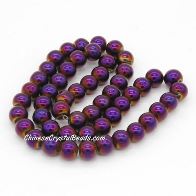 51Pcs 8mm Round Glass Beads, hole 1.5mm, Metalic purple