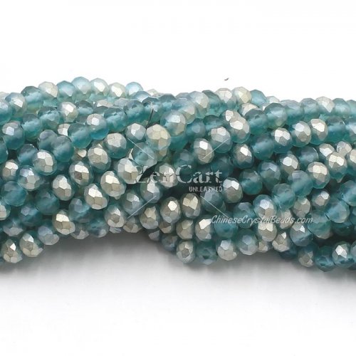 4x6mm matte lt.Emerald Half silver Chinese Crystal Rondelle Beads about 95 beads