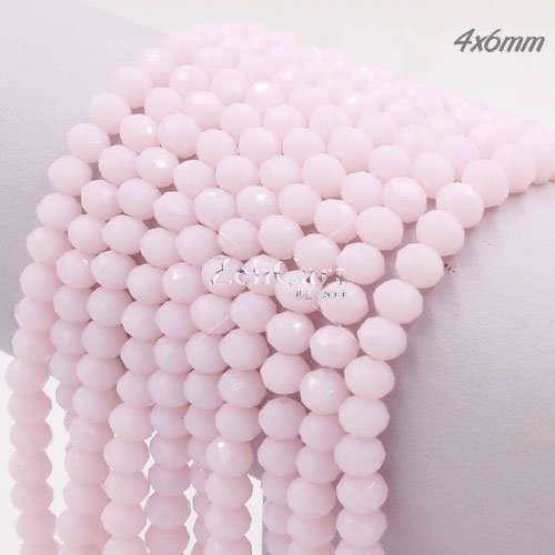 4x6mm Chinese Crystal Rondelle Beads Strand, opaque pink, about 95 beads