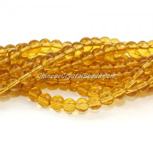 Chinese 6mm Round Glass Beads Amber, hole 1mm, about 54pcs per strand