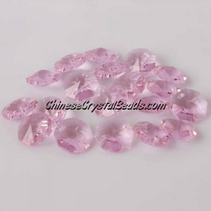 Crystal 14mm Octagon beads, 2 hole, Pink, 20 beads