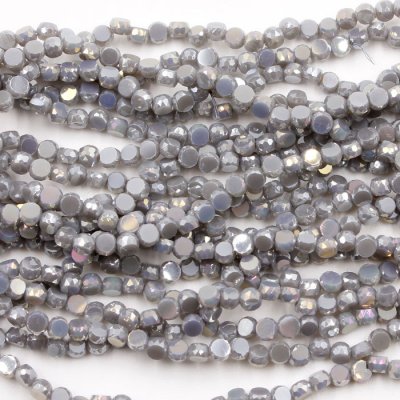 4mm flat round glass crystal beads, opaque gray AB, about 140-150pcs