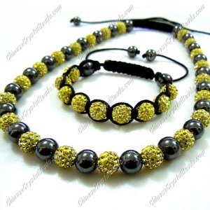 Pave set, yellow color, 10mm clay pave beads, Necklace, bracelet