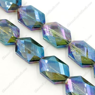 10Pcs Faceted Polygon Hexagon Glass Crystal, green light, hole:1.5mm