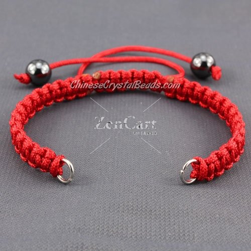 Pave chain, nylon cord, red, wide : 7mm, length:14cm