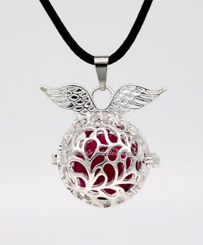 Angel wings Mexican Bolas Harmony Ball Pendant Angel Baby Caller Chime Bell, silver plated brass, 1pc