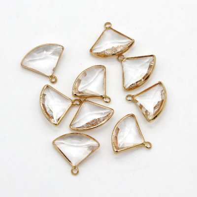 5Pcs 18x16mm sector clear Glass crystal Connecter Bezel pendant, Drops Gold Plated one Loops