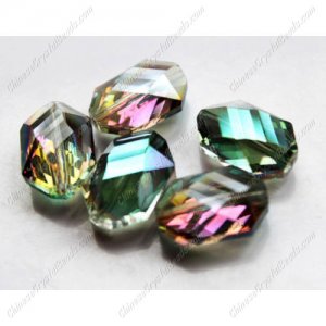 10Pcs Faceted Polygon Hexagon Glass Crystal, purple and green light, hole:1.5mm