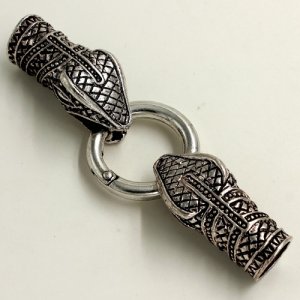 Clasp, Snake End Cap, antiqued silver finished inchpewterinch #zinc-based alloy,78x24mm Hole 9x9mm, Sold individually.