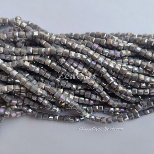 4mm Cube Crystal beads about 95Pcs, opaque gray AB