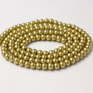 Glass Pearl Beads, Round, yellow khaki, different size for choice, Hole:Approx 1mm, Length:Approx 32 Inch