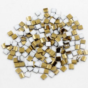 Chinese 5mm Tila Square Bead opaque white half gold about 100Pcs