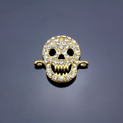 Pave Skull Pendant, hole 2mm, 22x23mm, gold plated