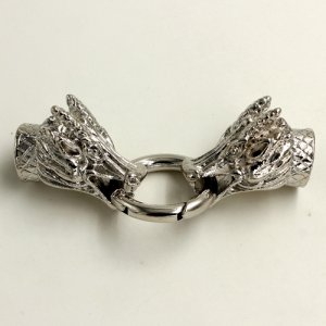 Clasp, dragon End Cap, silver plated inchpewterinch #zinc-based alloy,73x24mm Hole 10x10mm, Sold individually.