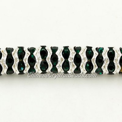 8mm Rondelle spacer, waviness, silver plated, emerald #Crystal Rhinestone, hole 1.5mm, 50 piece