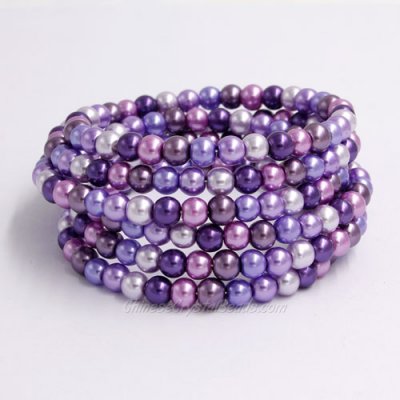 Memory Wire Bracelet, 6mm glass pearl beads, #007