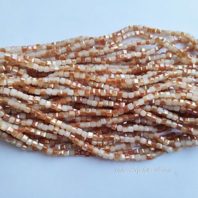 4mm Cube Crystal beads about 95Pcs, white jade half amber