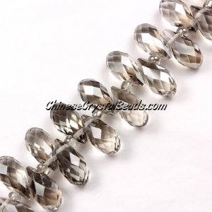 Chinese Crystal Briolette Strand, silver shade, 6x12mm, 20 beads