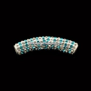 Pave Crystal Pave Tube Beads, 45mm, 4mm hole, aqua stripe, sold 1pcs